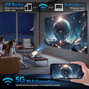 Портативний проєктор Mini Beamer: 1080P, 4K, Android, iOS, WiFi, Bluetooth, 180°