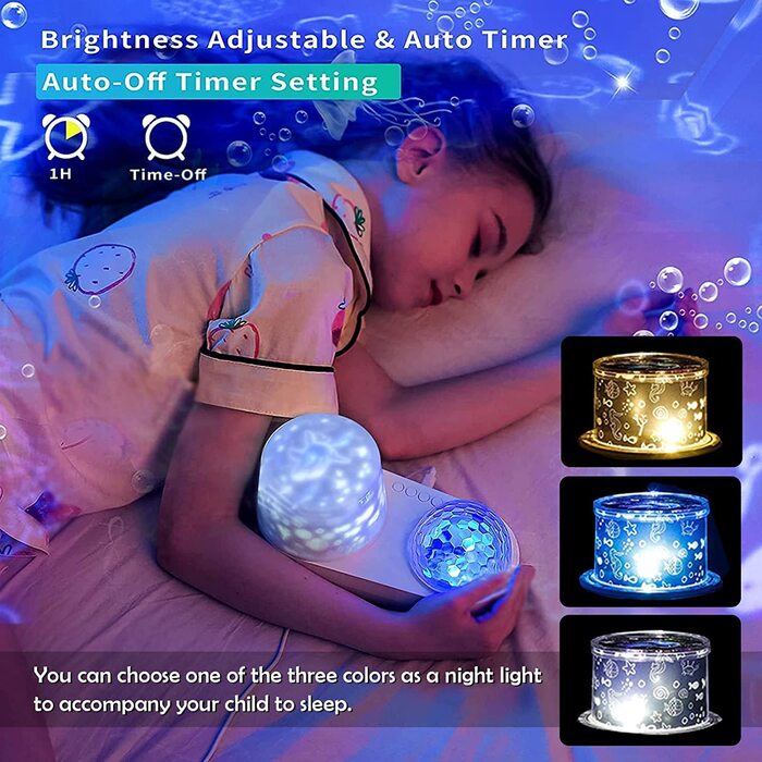 Дитячий проектор ONXE для зоряного неба, 2 Використання обертається Світлодіодна лампа для нічного освітлення для малюків з таймером, 6 проекційних плівок, 12 кольорових галактичних проекторів, підключених для прикраси дитячої кімнати на день народження