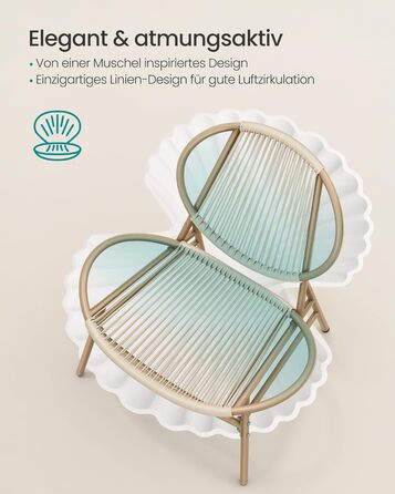 Набір садових меблів SONGMICS з поліротану для балкона та тераси (3 предмети): стіл та 2 крісла, колір – верблюжий