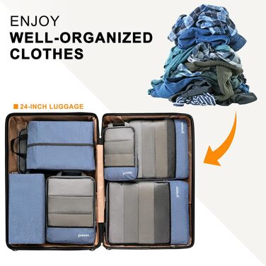 Набір компресійних органайзерів для одягу в подорожі (6 шт), стискаючі пакувальні куби для валізи та рюкзака, синій колір