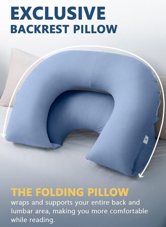 Подушка для читання INSEN, спинка для сидіння в ліжку, для читання, відпочинку, медсестер, дорослих, мам та дітей, для пресування живота в ліжку (охолоджуюча бавовна, блакитна, базова)