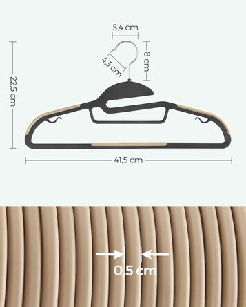 Вішак для одягу, пластиковий, набір з 20 шт. , нековзний, компактний, товщина 0,5 см, ширина 41,5 см, обертається на 360, чорно-коричневий CRP041B02