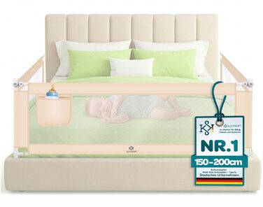 Захисний бортик для ліжка KESSER® 150 см, сітчастий, складаний та регульований по висоті, захист від випадання для дітей та немовлят, бежевий