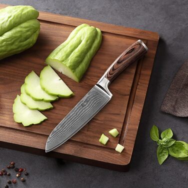 Набір кухонних ножів Wakoli EDIB з магнітним блоком | 3 ножі з дамаської сталі (8,5-17см) з VG10-сердечником, дерев'яні ручки, для овочів та м'яса