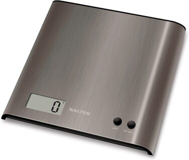 Цифрові кухонні ваги Salter 1066 BKDR15 тонкий дизайн електронні ваги для кухні, РК-дисплей, функція зважування, простота очищення і економія місця, Макс. Вантажопідйомність 3 кг (нержавіюча сталь)