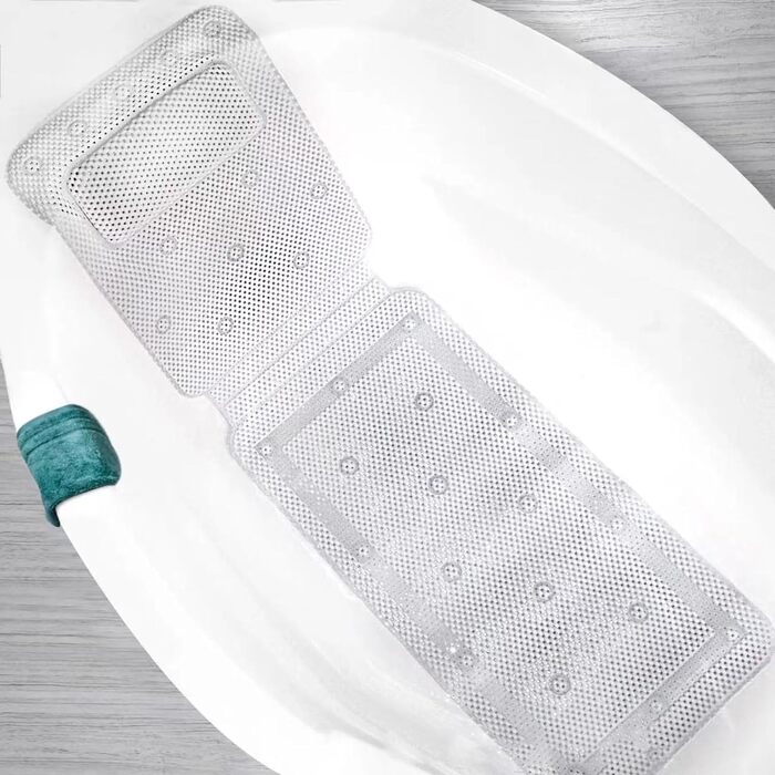 Килимок для ванни на все тіло з подушкою, 3D Air Mesh Spa Bath Pillow Mattress, стьобане повітряне ліжко для ванни з нековзними присосками, аксесуари для ванної кімнати підтримують шию, спину та ноги (125x36 см)