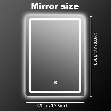 Дзеркало для ванної кімнати MYGIIVOVO з підсвічуванням LED, сенсорне керування, 3 кольори, регулювання яскравості (48x68 см)