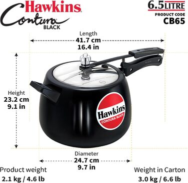 Тверда анодована скороварка Hawkins CB20, Contura Black, 6.5 л