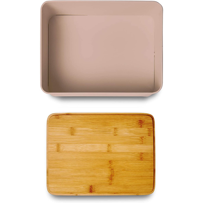 Хлібниця для кухні Lumaland металева Хлібниця з бамбуковою кришкою, Хлібниця прямокутної форми, 30,5 х 23,5 х 14 см (прямокутна форма 30,5 х 23,5 х 14 см, Стара рожева / прямокутна