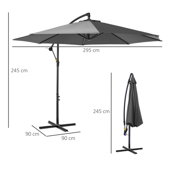 Парасолька Outsunny Parasol Crank зі сталевим каркасом і поліефірною тканиною сірий Ø2,95x2,45 м для саду, патіо, балкона