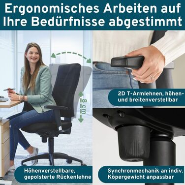 Офісне крісло SCHÄFER Shop Pure SSI Proline P1 з синхромеханікою, підлокітниками та підтримкою попереку, для здоров'я спини