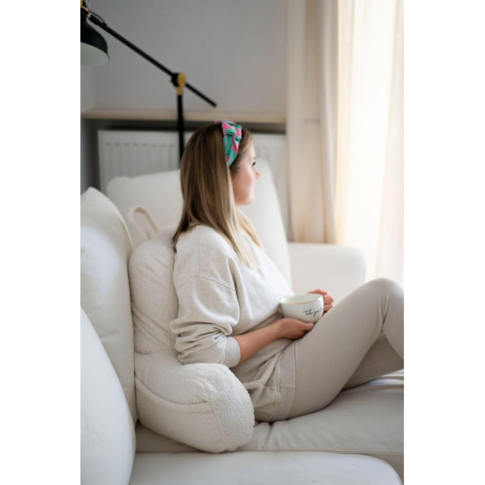 Підголовник Flumi з підлокітниками для читання, перегляду телевізора та відпочинку. Зручний підголовник для ліжка та дивана з знімним, пральним чохлом, наповнювач Foam, з ручкою для перенесення (Boucle Grey)