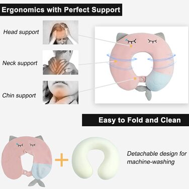 Подушка для шиї з м'якими лапками, дитяча подушка для подорожей в літаку, автомобілі, поїзді, Дорожня подушка з піни з ефектом пам'яті для дорослих, U-подібна
