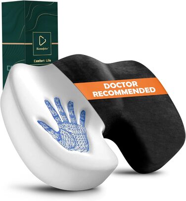 Ортопедична подушка для сидіння Ecosafeter з піною Memory Foam - для поліпшення кровообігу та полегшення болю в куприку. Ергономічна подушка для офісного, комп'ютерного стільця та інвалідного візка. Чорний колір.