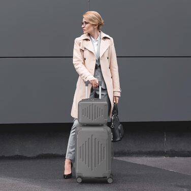 Набір валіз LALAHO 2 шт: велика та невелика, з косметичкою, з ABS пластику, телескопічний ручка, захист кутів, сірий