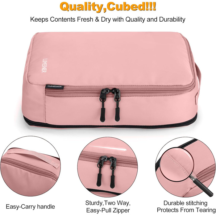 Набір органайзерів для подорожей у валізу Packing Cubes, комплект дорожніх сумок для одягу та косметички (8 предметів, рожевий)
