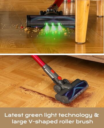 Бездротовий акумуляторний пилосос V15, 35KPa, 6-в-1, для твердих підлог та килимів, видалення шерсті тварин (червоний)