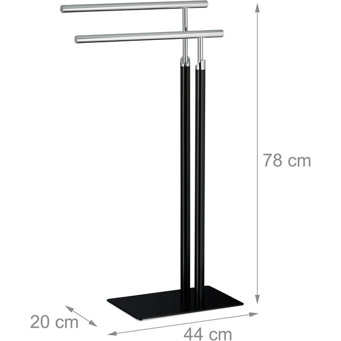 Рушникосушка стояча, 2 шт. анги, 78x44x20см, для ванної кімнати, сталь, чорний/сріблястий