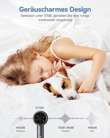 Іонний фен для волосся DEWILY з дифузором 1800 Вт, 3 температурних режими, компактний дорожній сунич для кучерявого волосся (сіро-чорний)