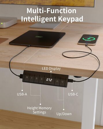 FEZIBO Стол для роботи з регулюванням висоти 140x70 см з USB-A та USB-C, електричний, для дому/офісу, економія місця, дуб