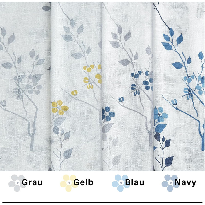 Штори Beauoop Yellow Grey Voile, Квітковий візерунок, Лляний вигляд, Комплект з 2 шт. , 127x245см, напівпрозорі