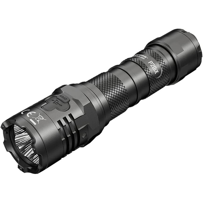 Унісекс P20iX тактичний надпотужний ліхтарик, чорний, універсальний і NTK05 ультра крихітний титановий брелок для ключів комплект з титановим брелоком для ключів