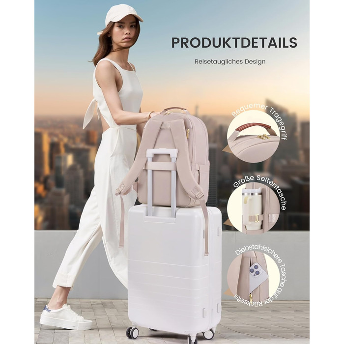 LOVEVOOK Рюкзак для ноутбука, водонепроникний, для роботи, школи, подорожей (15,6 дюймів, абрикосовий+коричневий)