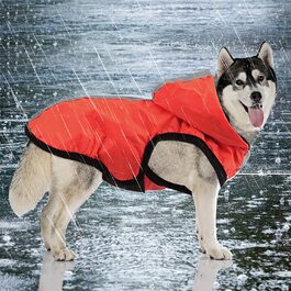 Водонепроникний дощовик Idepet 2-в - 1 для собак, легкий комбінезон для собак з капюшоном, дихаюче дощове пончо з капюшоном і світловідбиваюча смужка для собак малого та середнього розміру (2XL, червоний) 2XL червоний