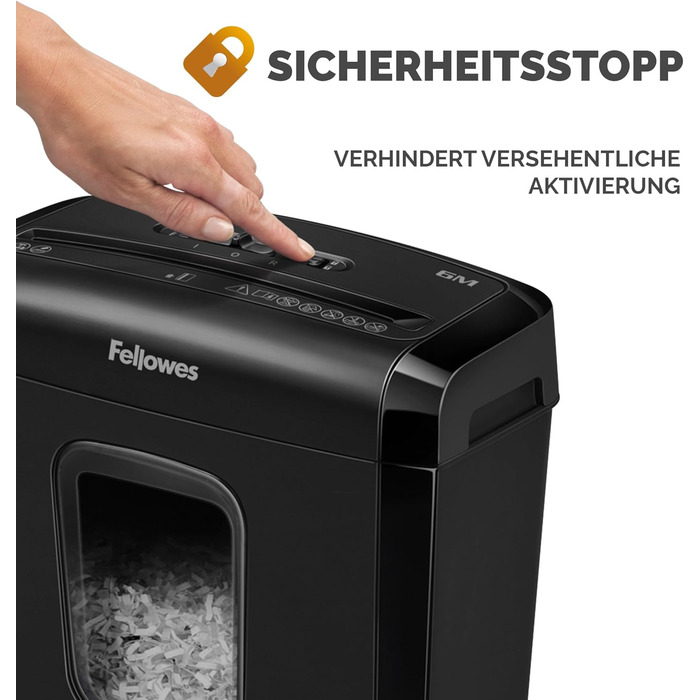Fellowes Aktenvernichter 6 Blatt Partikelschnitt (P4): Шредер для документів Fellowes Powershred FS-6C, 15л, P4, чорний