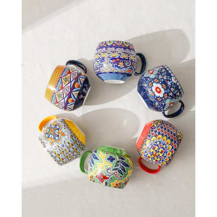 Набір чашок для капучино HENXFEN, 6 шт., 600 мл, порцеляна, з ручкою, для кави, чаю, молока, капучино, богемний стиль