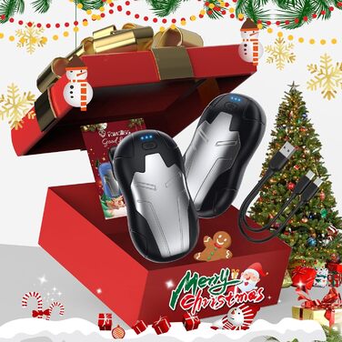 Електричні грілки для рук 2 шт. 10000mAh, двосторонній нагрів, USB, швидкий нагрів, для подарунку, чорний, срібний