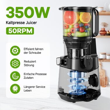 Соковитискач Kauen 350W: холодний віджим, велика подача, легке очищення (сірий)