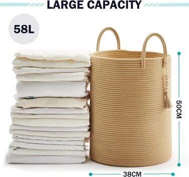 Кошик для білизни YOUDENOVA плетені, ручної роботи з бавовни (колір коричневий, 58L)