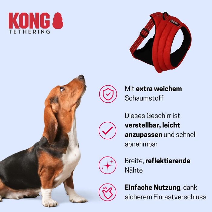 Шлейка для собак KONG I високоякісна шлейка I дихаюча сітчаста підкладка I регульована I світловідбиваючі смужки I чорна I розмір L