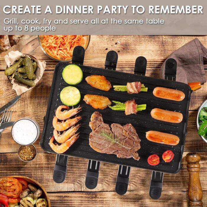 Електричний гриль-ракле для 8 осіб з антипригарним покриттям та 8 міні-сковорідками