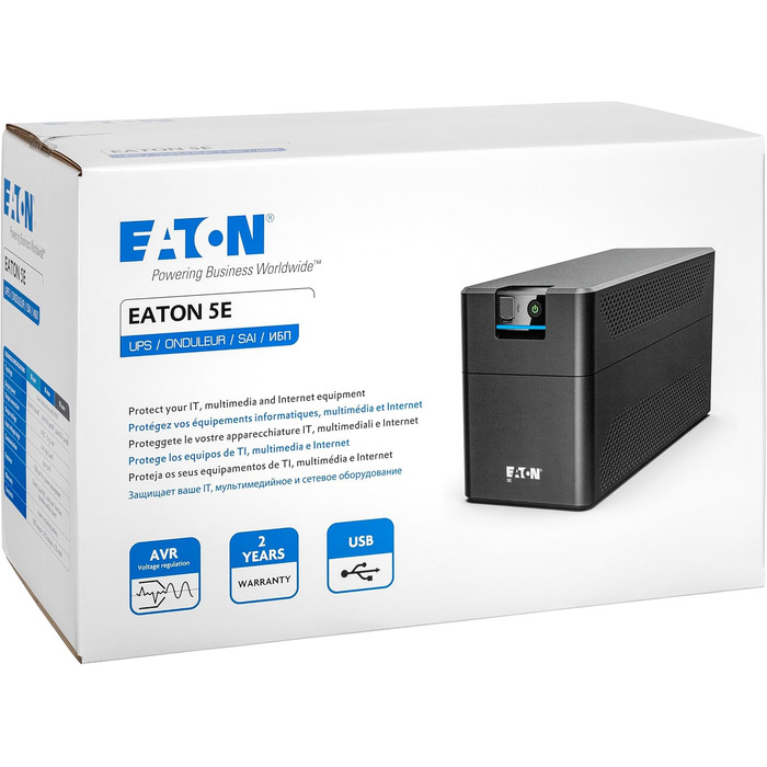 ДБЖ Eaton UPS 5E Gen2 700 DIN - лінійно-інтерактивне джерело безперебійного живлення - 5E700D - 700 ВА (2 розетки DIN, тиха, програмне забезпечення для вимкнення) (Франція, Німеччина, Італія, Іспанія та Великобританія, 700 ВА USB / presa IEC)