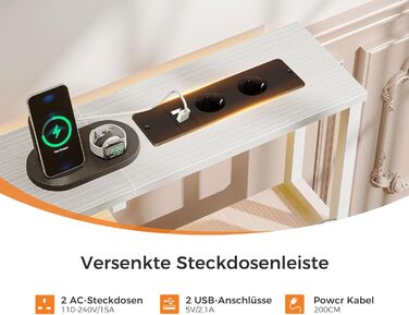 Ігровий стіл Coleshome з LED підсвічуванням, 140x48 см. Стіл з тканиними ящиками, комп'ютерний стіл з 2 розетками та 2 USB-портами, стіл для ігор з підставкою для монітора для дому/офісу, білий 140x48 см