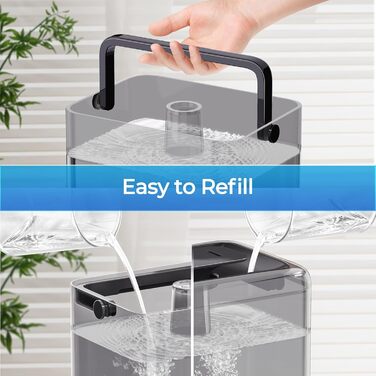 Зволожувач повітря Chivalz Top Fill для великих кімнат 6л з нічником, поворотна на 360° форсунка, аромадифузор, 50 годин, для спальні, дитячої, рослин, немовлят, чорний глянцевий + 2 виходи туману