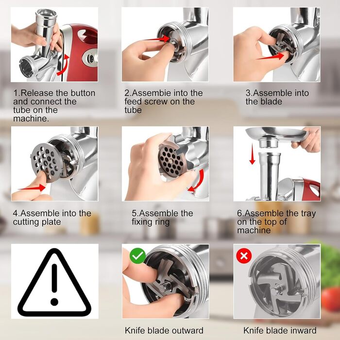 Електрична м'ясорубка та машинка для ковбас 2800 Вт з реверсом, 3 диски, набір для ковбасок і куббе (червона)