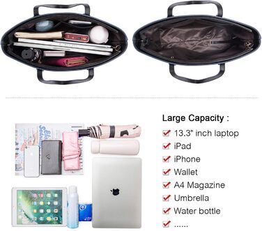 LOVEVOOK Набір сумок для жінок: 3 шт. (шоппер, сумка на плече, сумка з ручкою) для подорожей, бізнесу, покупок (синій+чорний)