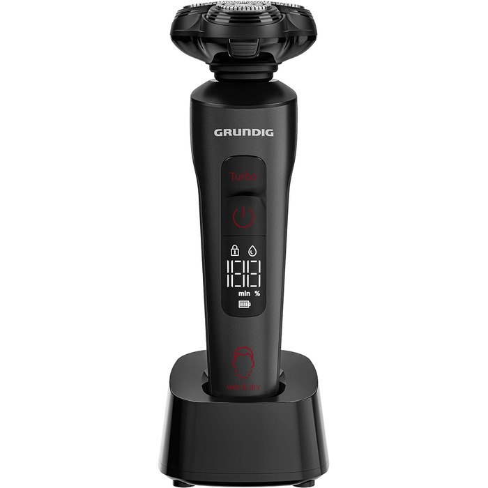 Чоловіча бритва Grundig ProClub MS 9130, датчик BeardCare, пластик зовнішнього корпусу, виготовлений на 61 з переробленого пластику, титанові леза, мокрі та сухі, тример для довгого волосся, матовий чорний/червоний