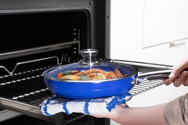 Сковорода INTIGNIS 28 см індукційна зі скляною кришкою, високим обідком, антипригарним покриттям без керамічного армування, жаростійкою скляною кришкою (24 см, Royal Blue)