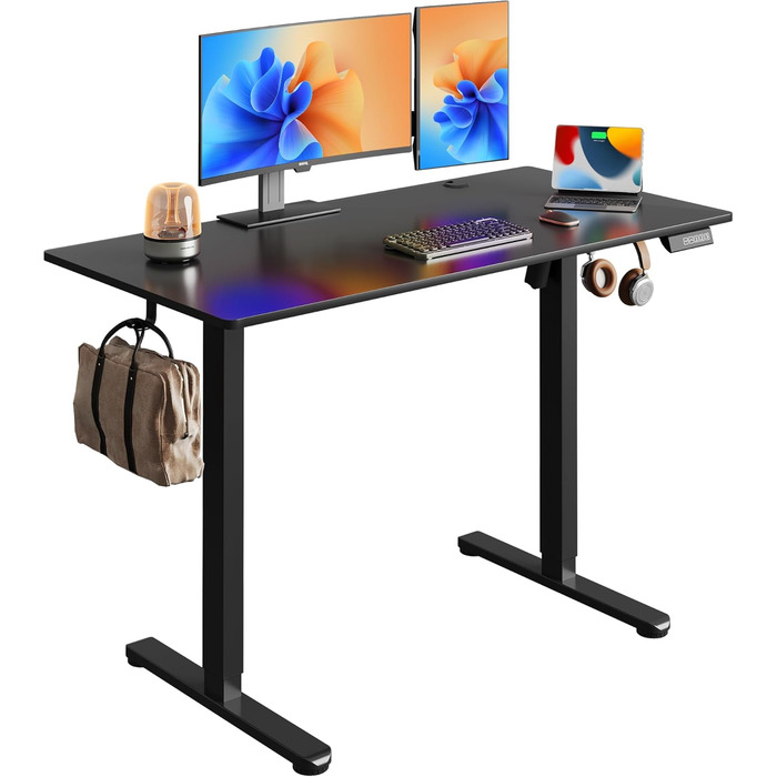 Регульований стіл Devaise 120x60 см з пам'яттю положення, для офісу, білий/чорний