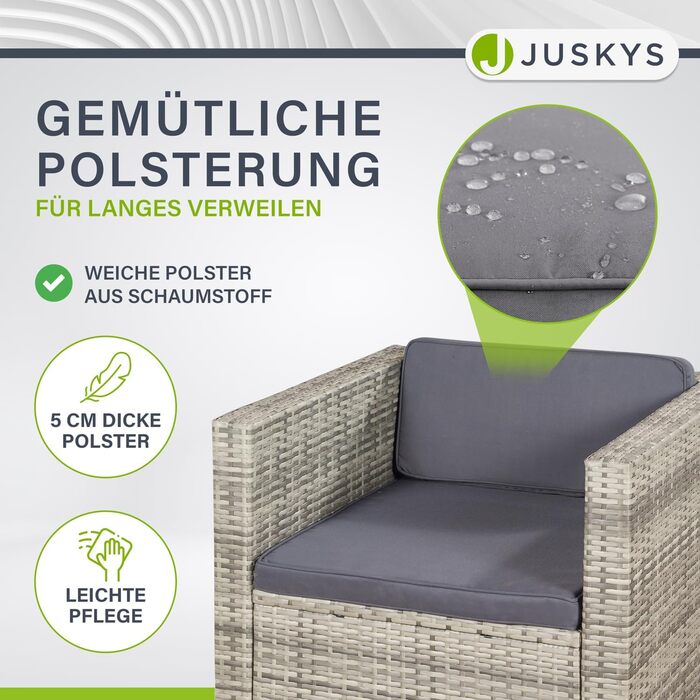 Садовий набір меблів Juskys Polyrattan Punta Cana для 4-5 осіб: диван, крісло, пуф, стіл, подушки - Чорно-сірий (меланж / темно-сірий)