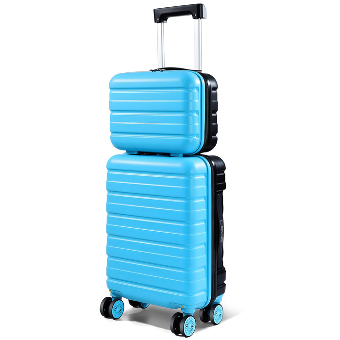 Чемодан ручної об'єм Lekebobor 2 шт. 45x36x20 см (EasyJet) з TSA-замком та колесами, блакитний. Набір валіз, дорожній набір, валіза-ролер.