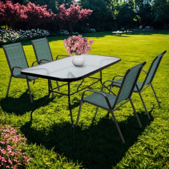 Комплект садових меблів: великий стіл (140x80) та 4 металеві стільці