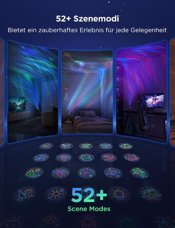 Проєктор зоряного неба Govee RGBW Aurora: Лампа, 52 сцени, таймер, 18 шумів, сумісність з Alexa Matter, для дитячої кімнати та спальні