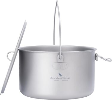 iBasingo 2.9L Титановий туристичний посуд з великою місткістю - казанок для кемпінгу, легкий похідний набір для приготування їжі, кухонні аксесуари з складною ручкою для 1-3 осіб (Ti2045C)
