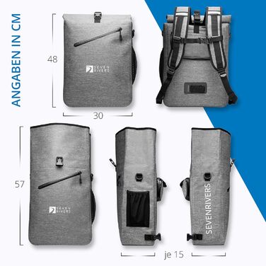 Кофри SEVENRIVERS 3 в 1 - Рюкзак, сумка-кофр і сумка через плече в одному - Водонепроникний і не містить ПВХ - в т.ч. сумка для ноутбука (24 л) (сіра)