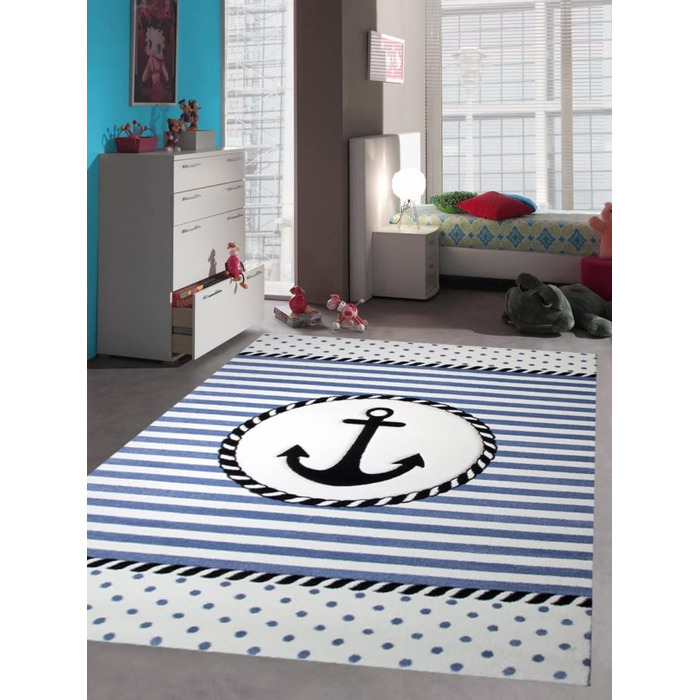 Дитячий морський килим для дитячої кімнати, килим для хлопчиків з якорем синього кремового кольору, розмір (120x170 см)